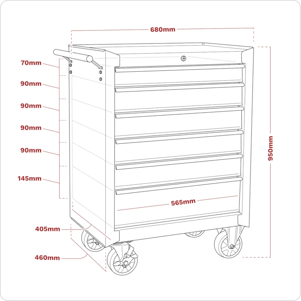 Sealey 6 Drawer Rollcab with Ball Bearing Slides - Black - C
