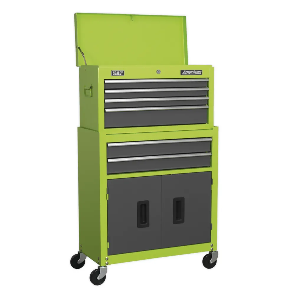 Sealey 6 Drawer Topchest & Rollcab Combination with Tool Kit - Green/Grey - D