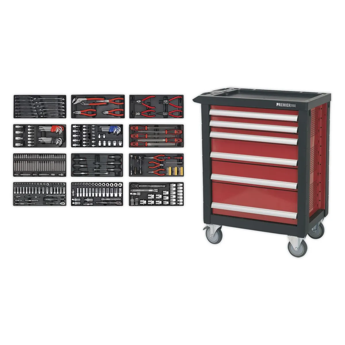 Sealey Premier Rollcab 6 Drawer with Ball-Bearing Slides & 298pc Tool Kit