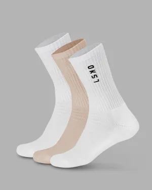 Signal Crew Socks 3 Pack - White-Shale Beige