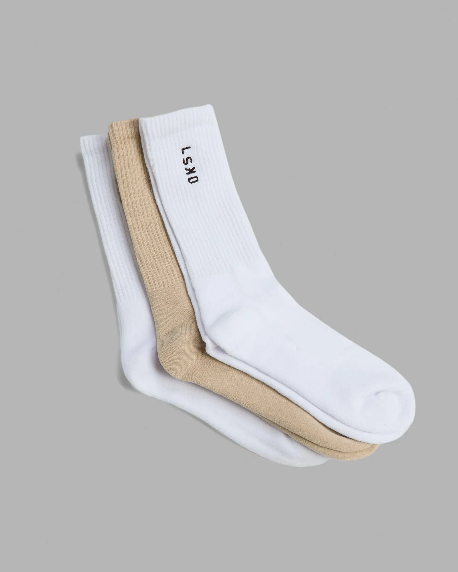 Signal Crew Socks 3 Pack - White-Shale Beige
