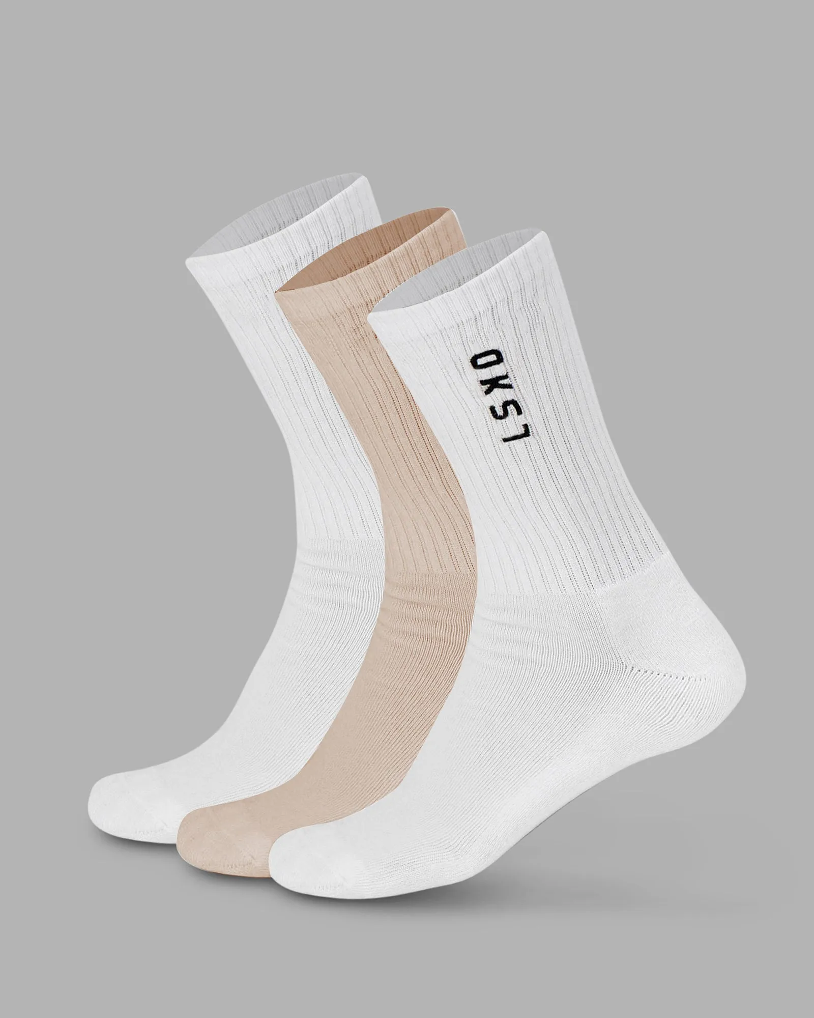 Signal Crew Socks 3 Pack - White-Shale Beige