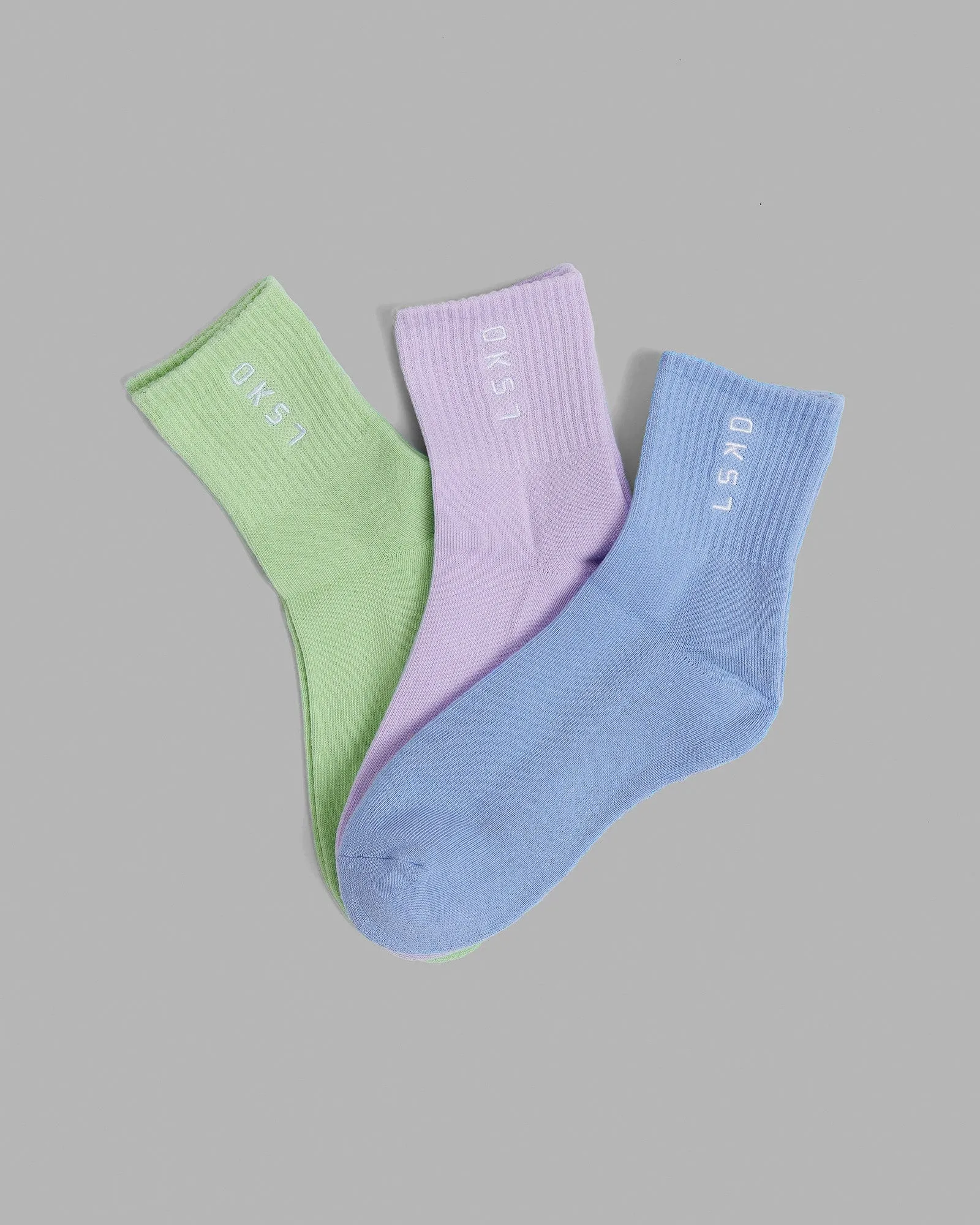Signal Quarter Socks 3 Pack - Cornflower Blue/Pale Lilac/Green Fig