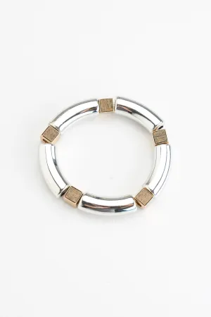 Silver Block Chunky Stretchy Bracelet