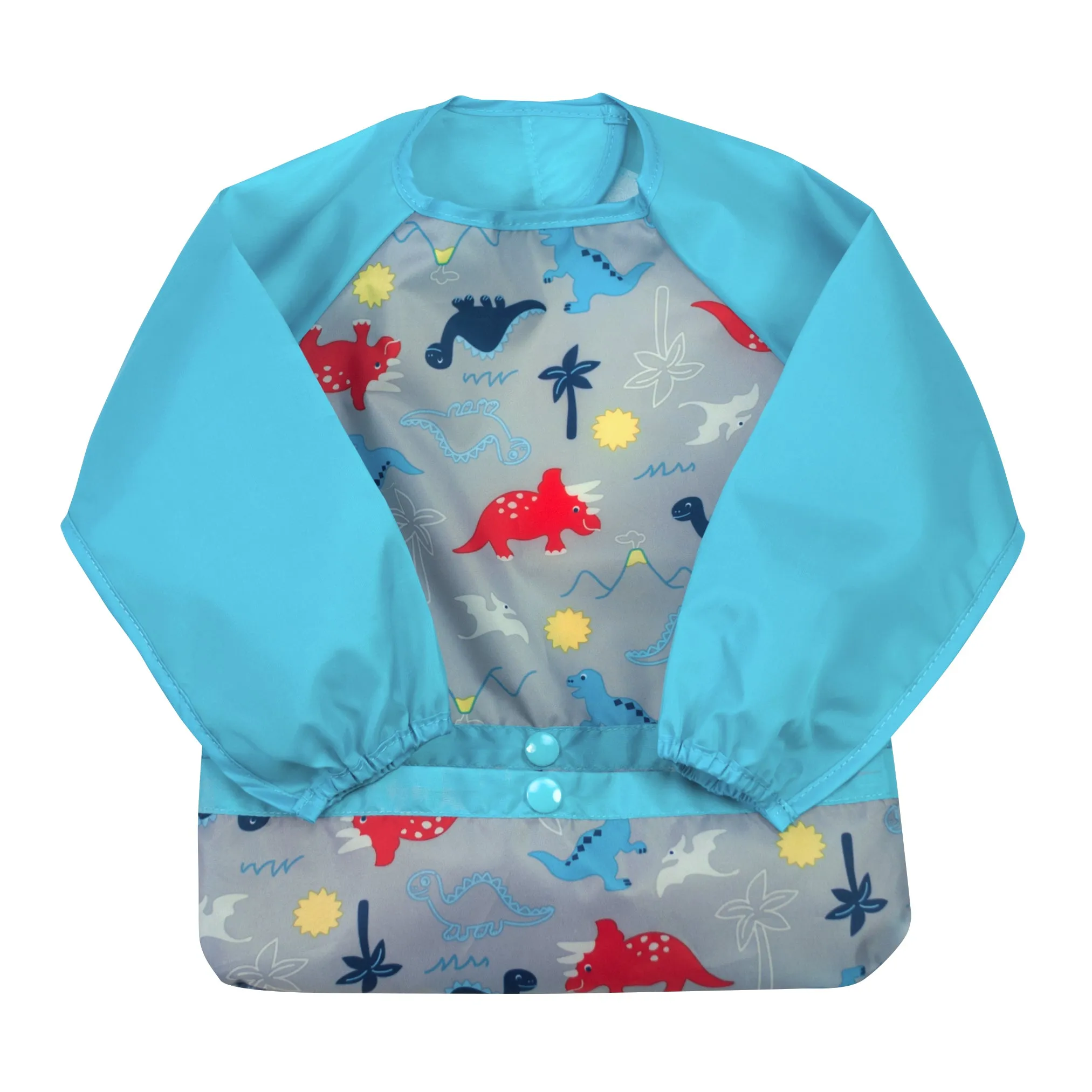 Snap & Go™ Easy-Wear Long Sleeve Bib Aqua Dinosaurs (Min. of 2, multiples of 2)