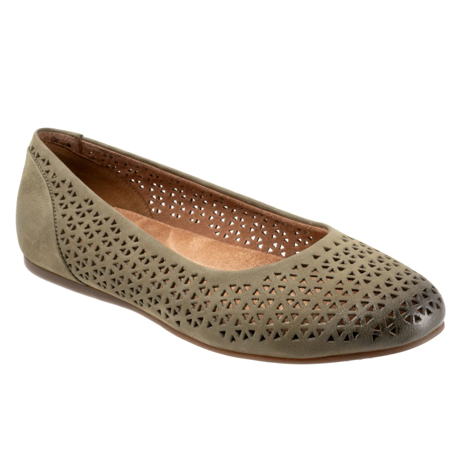 Softwalk Sonoma S1862-344 Womens Green Wide Leather Ballet Flats Shoes