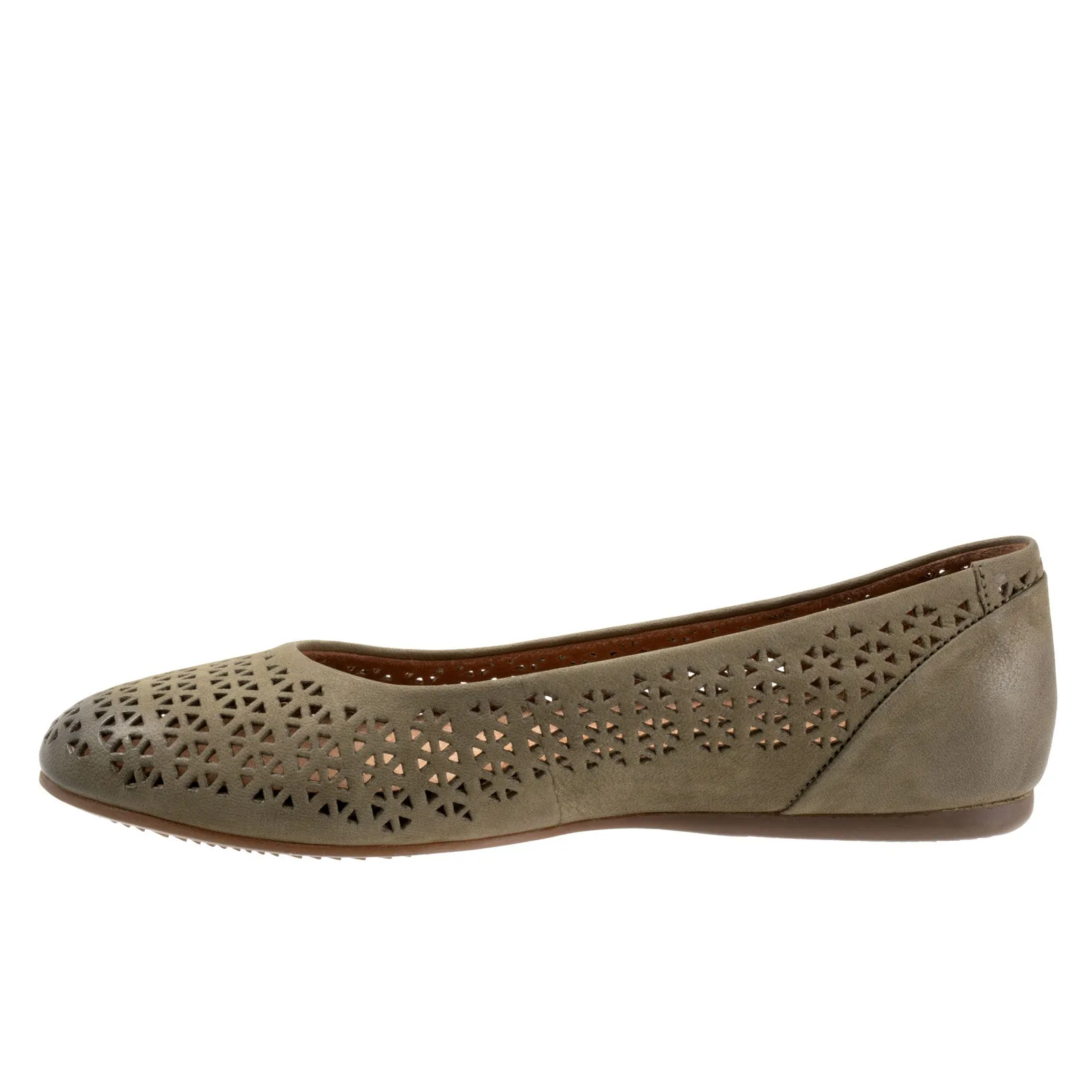 Softwalk Sonoma S1862-344 Womens Green Wide Leather Ballet Flats Shoes
