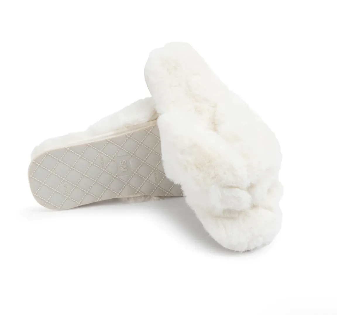 Solid Faux Fur Slide - White