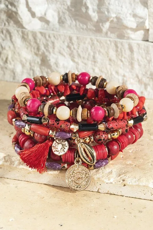 Stretchy Bracelet Stack- Cayenne