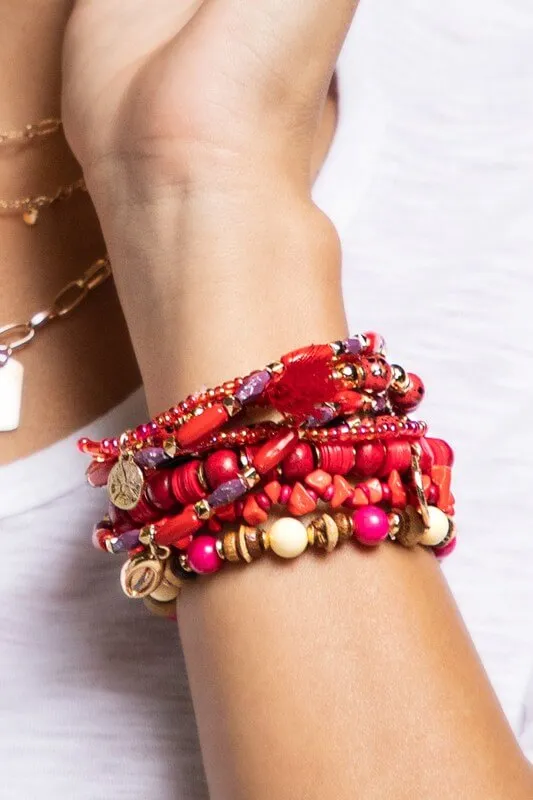 Stretchy Bracelet Stack- Cayenne