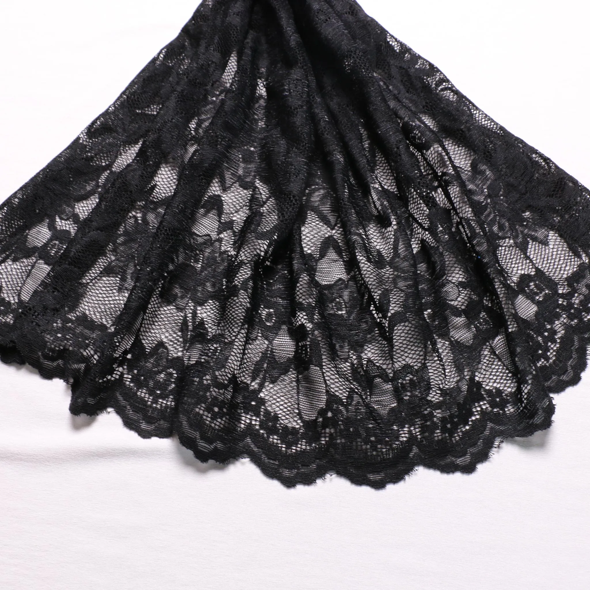 Stretchy Corded Lace fabric - Black