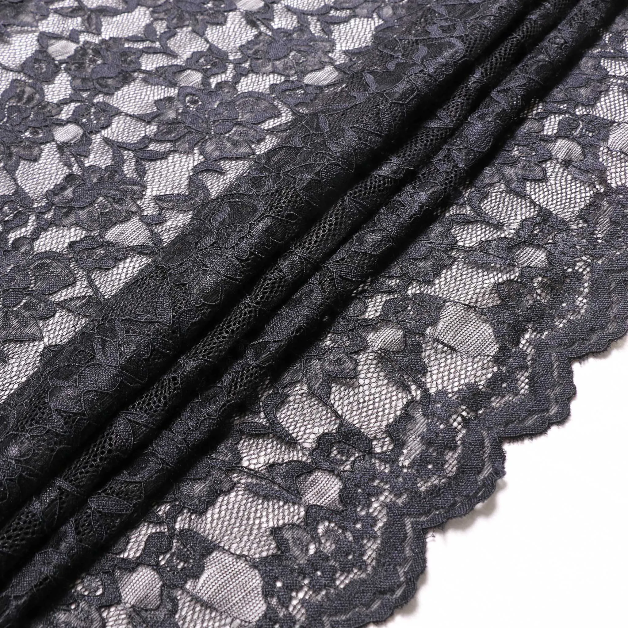 Stretchy Corded Lace fabric - Black