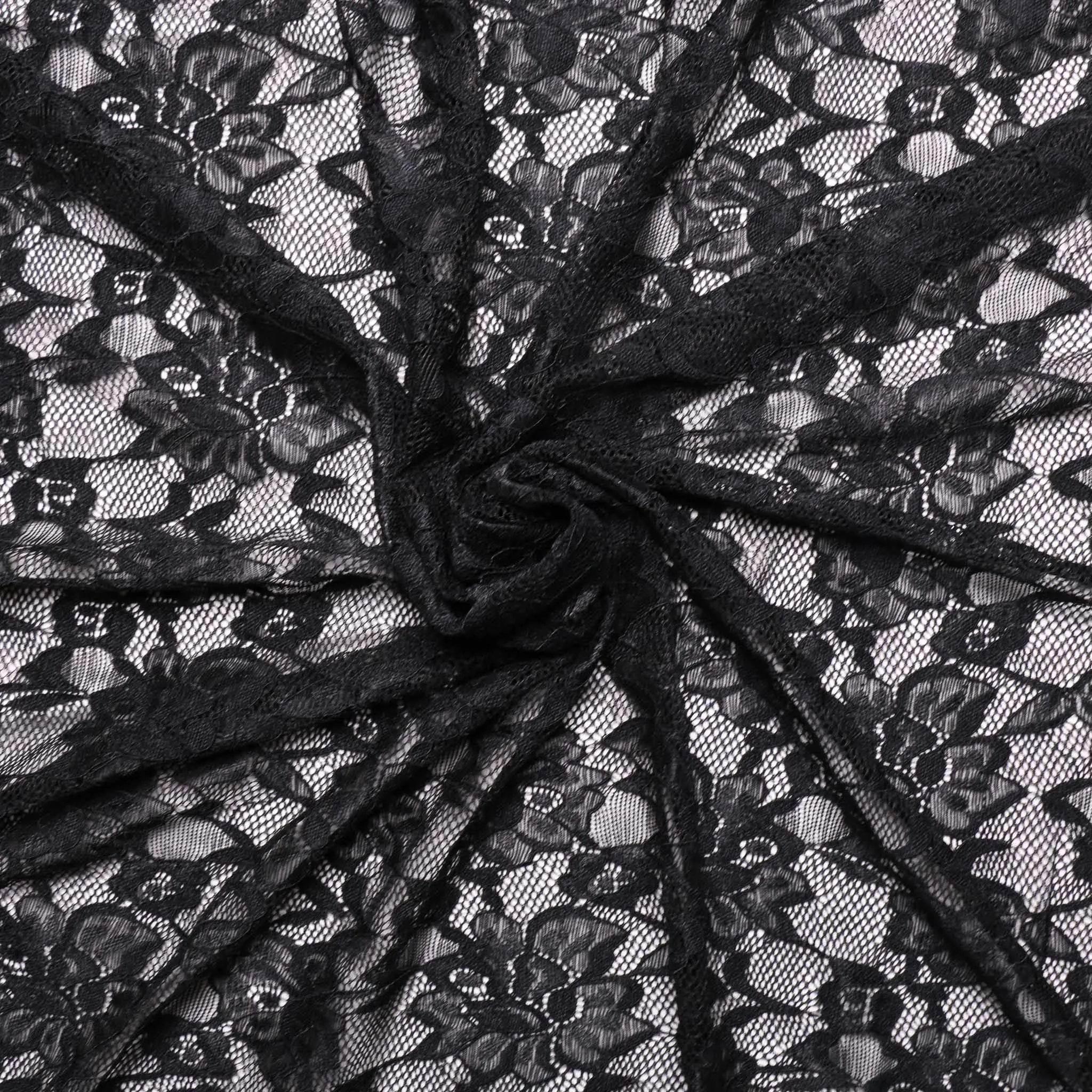 Stretchy Corded Lace fabric - Black