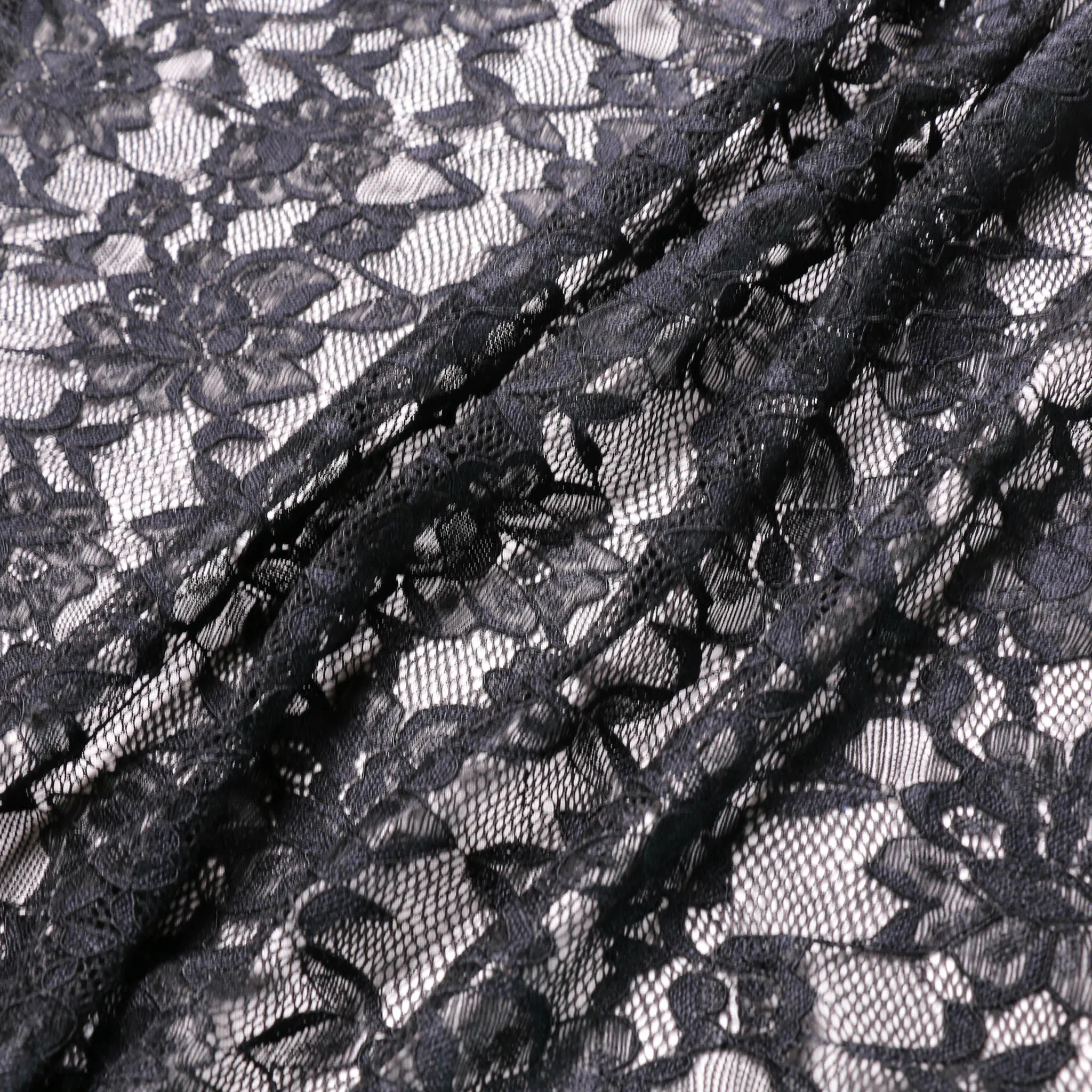 Stretchy Corded Lace fabric - Black