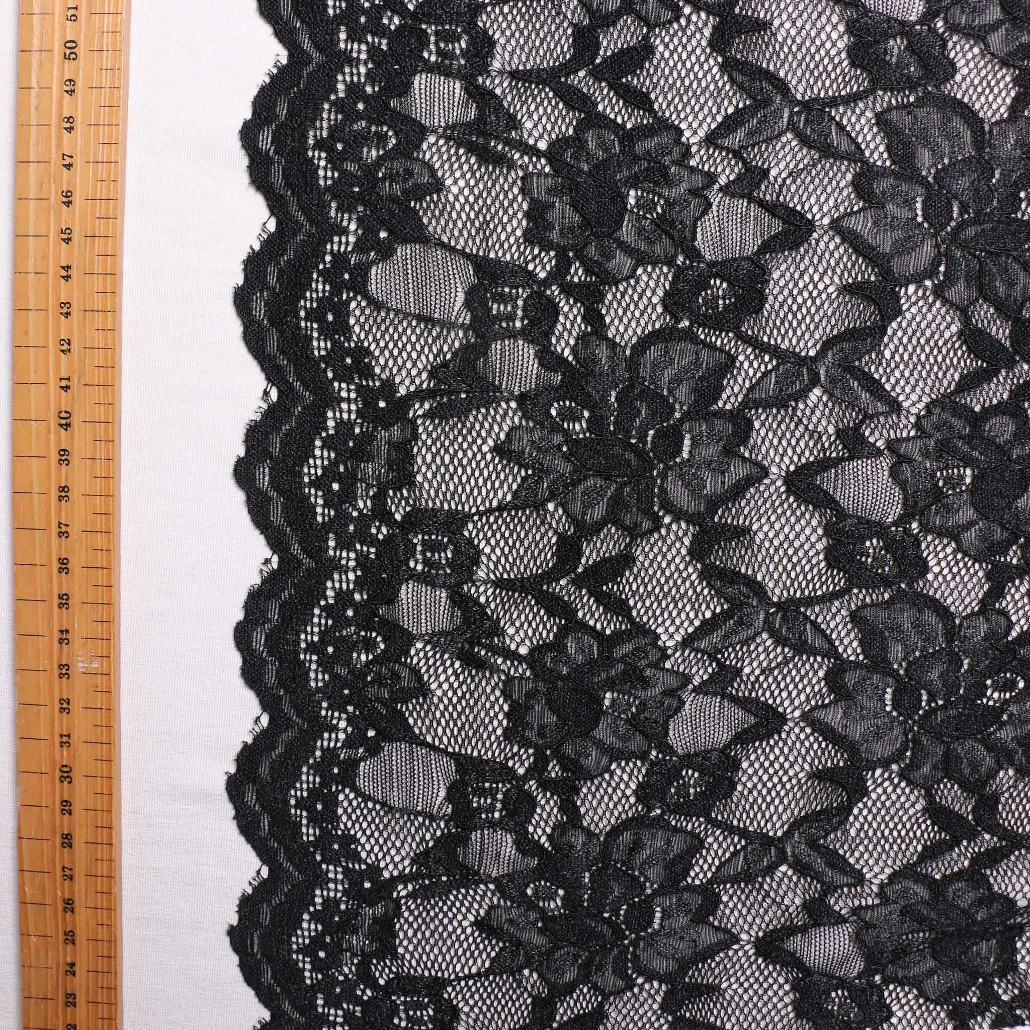 Stretchy Corded Lace fabric - Black