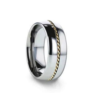 Thorsten GOLDWYN Braided 14k Gold Inlay Domed Tungsten Ring - 6mm or 8mm