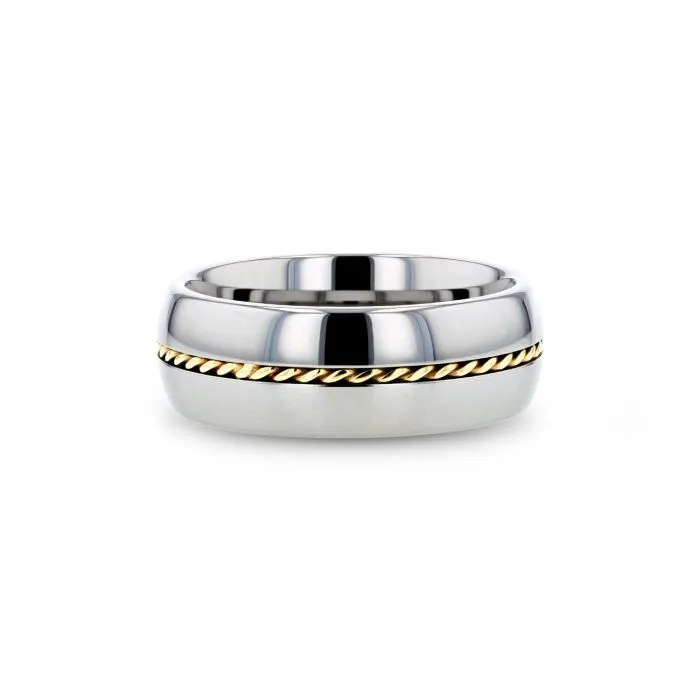 Thorsten GOLDWYN Braided 14k Gold Inlay Domed Tungsten Ring - 6mm or 8mm