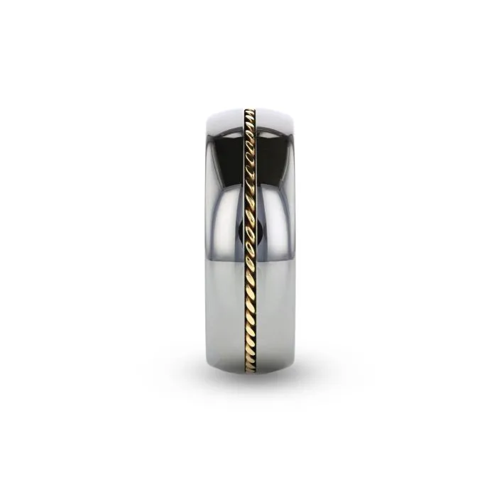 Thorsten GOLDWYN Braided 14k Gold Inlay Domed Tungsten Ring - 6mm or 8mm