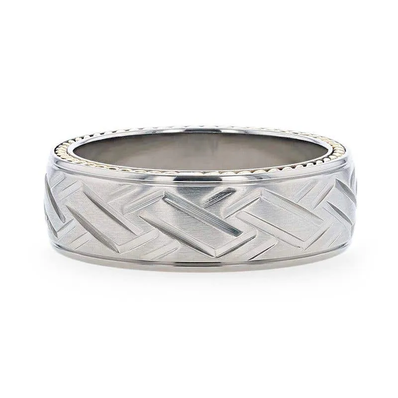Thorsten SATURN Woven Pattern Domed Titanium Men's Wedding Ring With Yellow Gold Braided Edges - 8mm