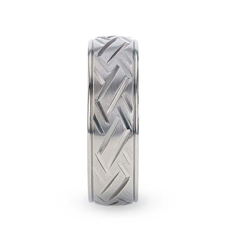 Thorsten SATURN Woven Pattern Domed Titanium Men's Wedding Ring With Yellow Gold Braided Edges - 8mm