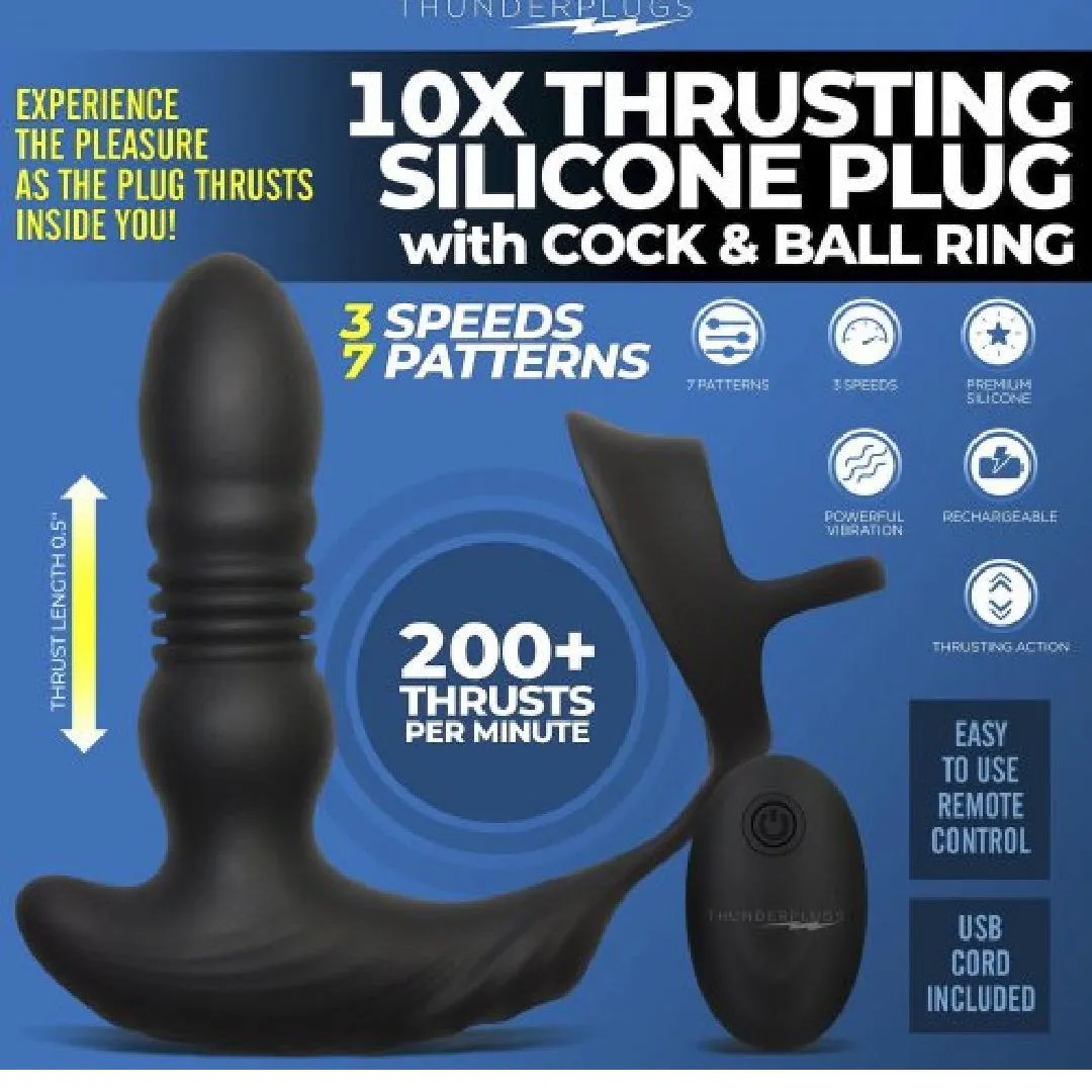 Thunder Plugs Thrusting Silicone Anal Vibrator w/ Cock & Ball Strap