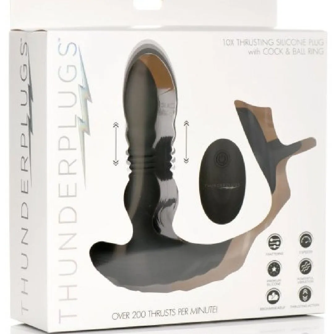 Thunder Plugs Thrusting Silicone Anal Vibrator w/ Cock & Ball Strap