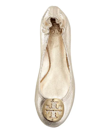 TORY BURCH REVA METALLIC GOLD BALLET FLATS