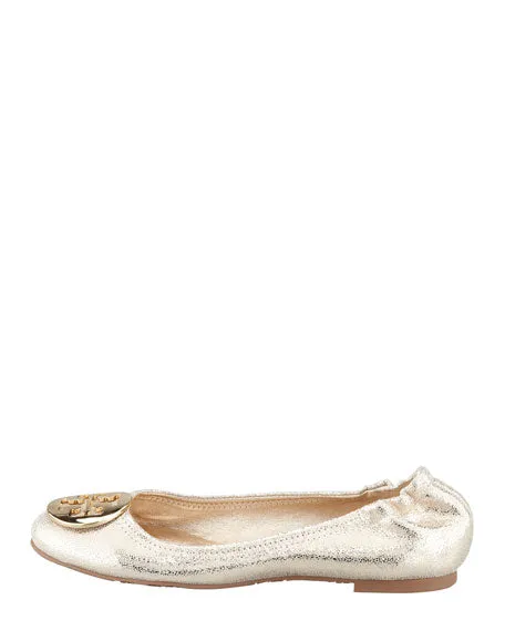 TORY BURCH REVA METALLIC GOLD BALLET FLATS