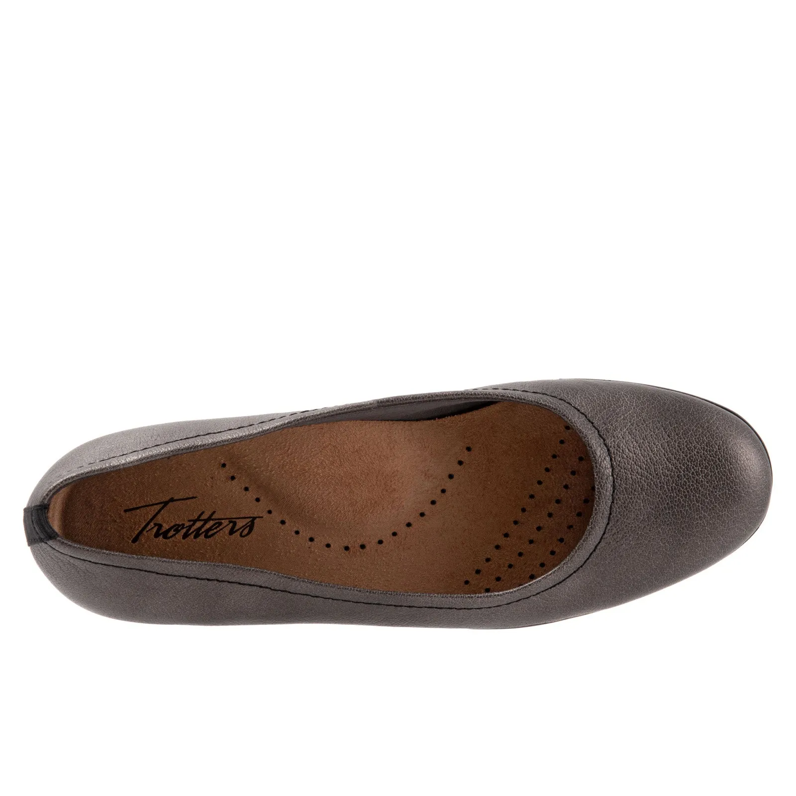 Trotters Darcey T1904-033 Womens Gray Wide Leather Ballet Flats Shoes