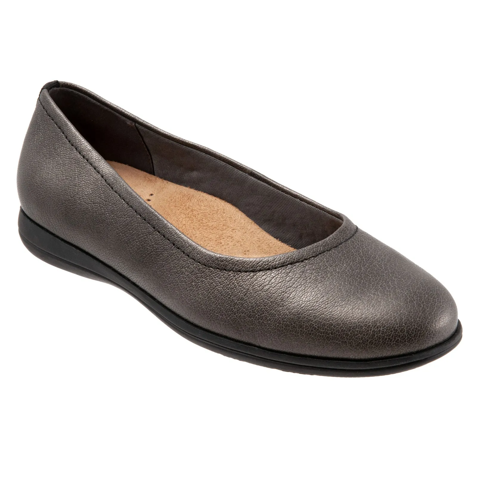 Trotters Darcey T1904-033 Womens Gray Wide Leather Ballet Flats Shoes