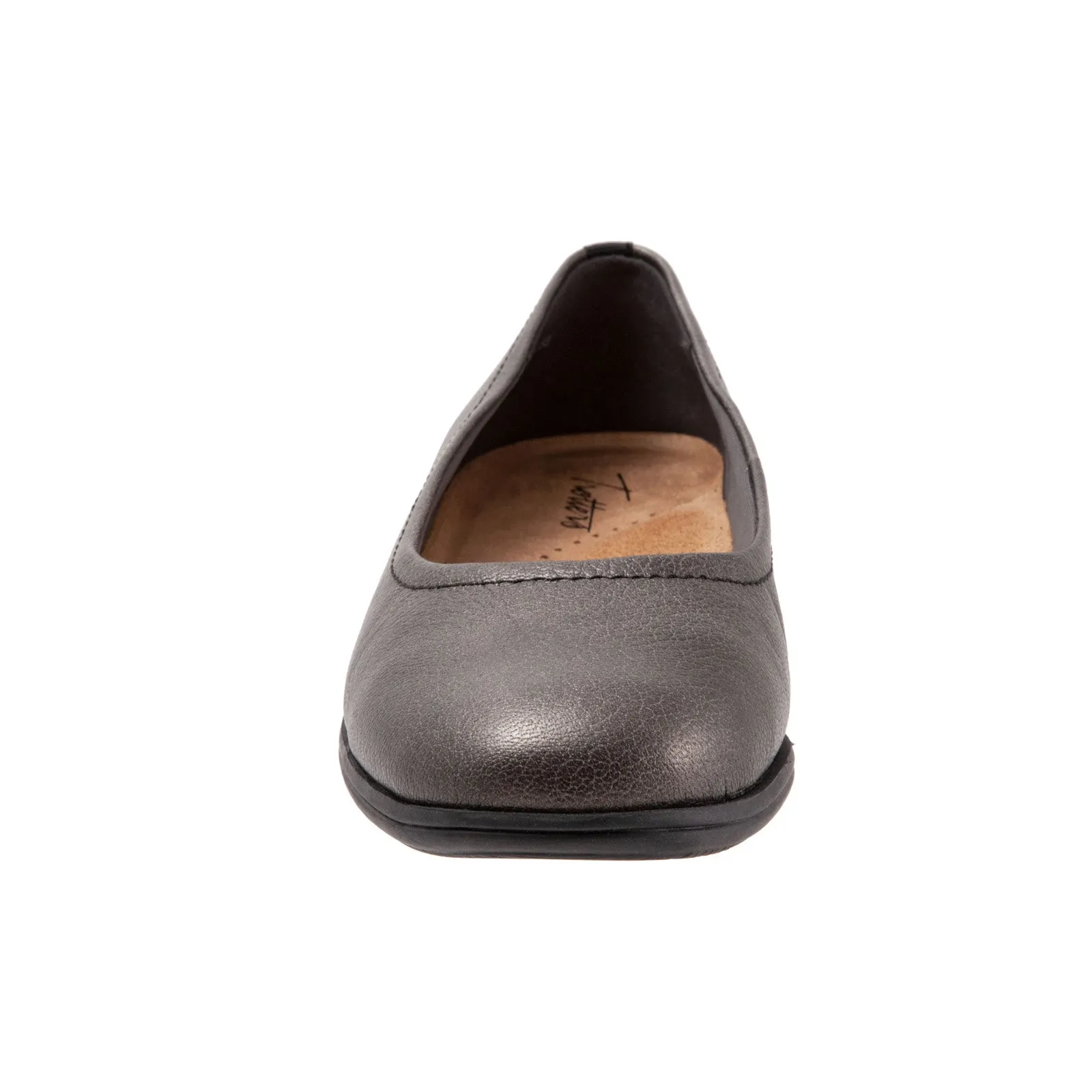Trotters Darcey T1904-033 Womens Gray Wide Leather Ballet Flats Shoes