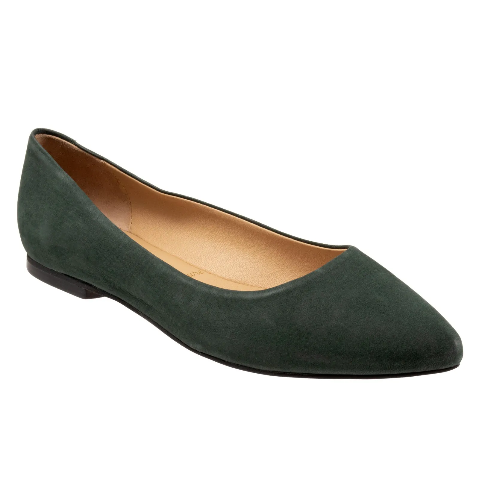 Trotters Estee T1556-309 Womens Green Wide Leather Ballet Flats Shoes