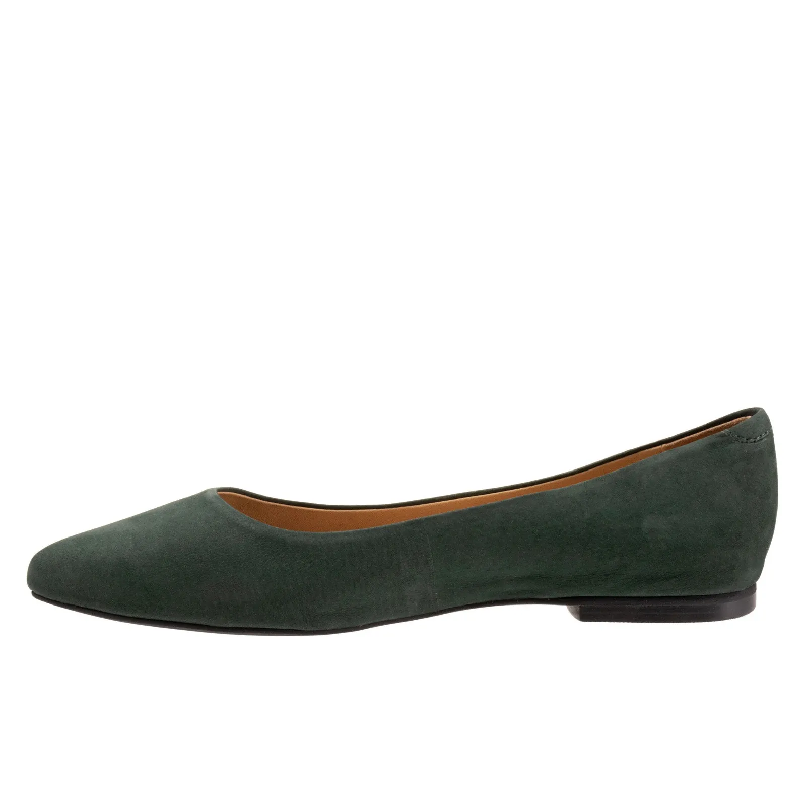 Trotters Estee T1556-309 Womens Green Wide Leather Ballet Flats Shoes