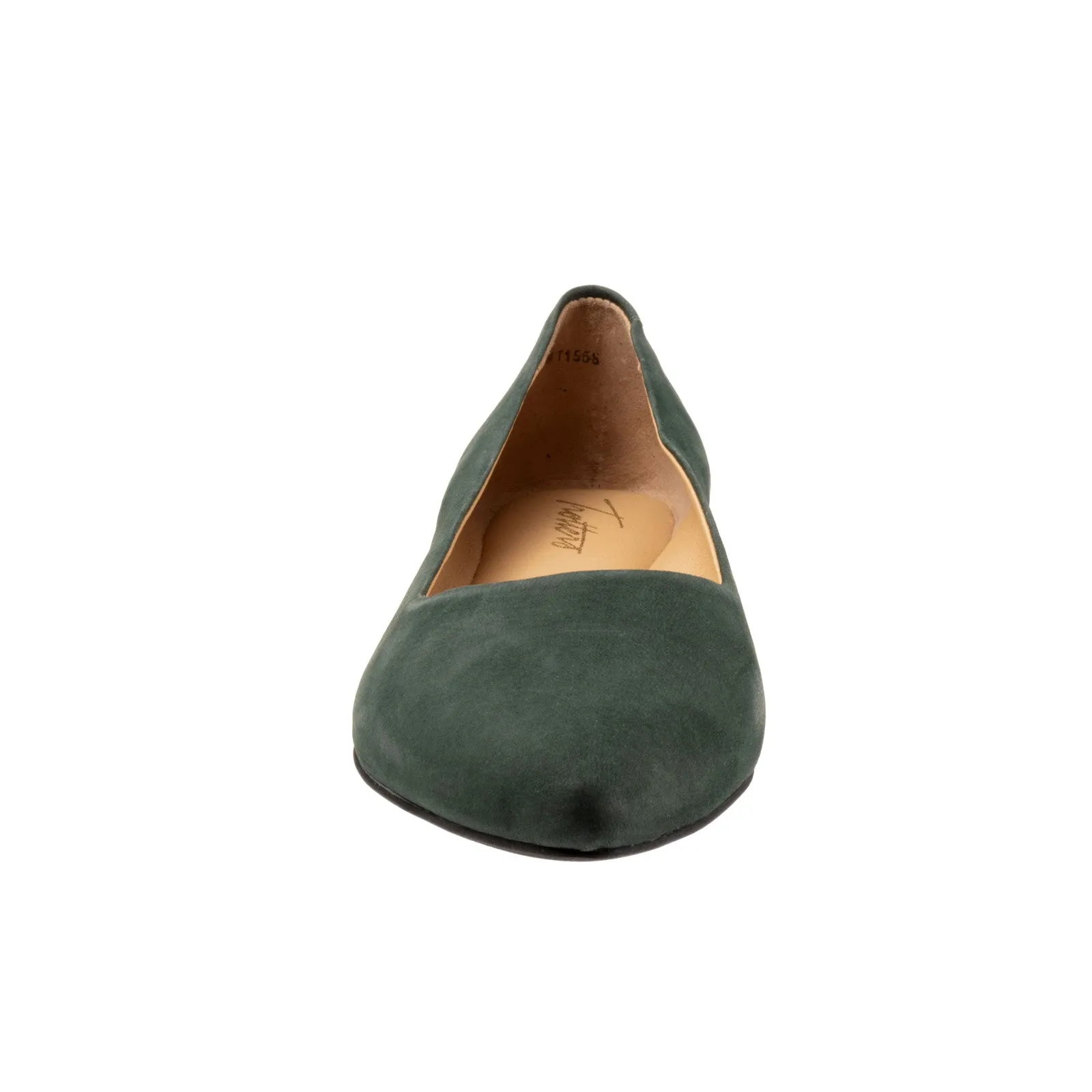 Trotters Estee T1556-309 Womens Green Wide Leather Ballet Flats Shoes
