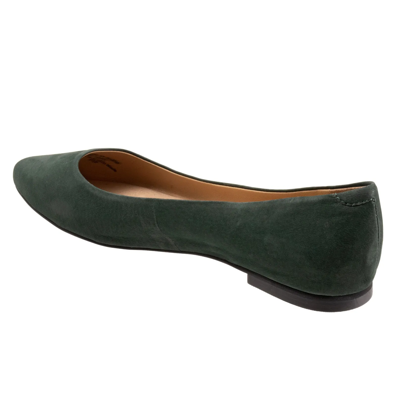 Trotters Estee T1556-309 Womens Green Wide Leather Ballet Flats Shoes