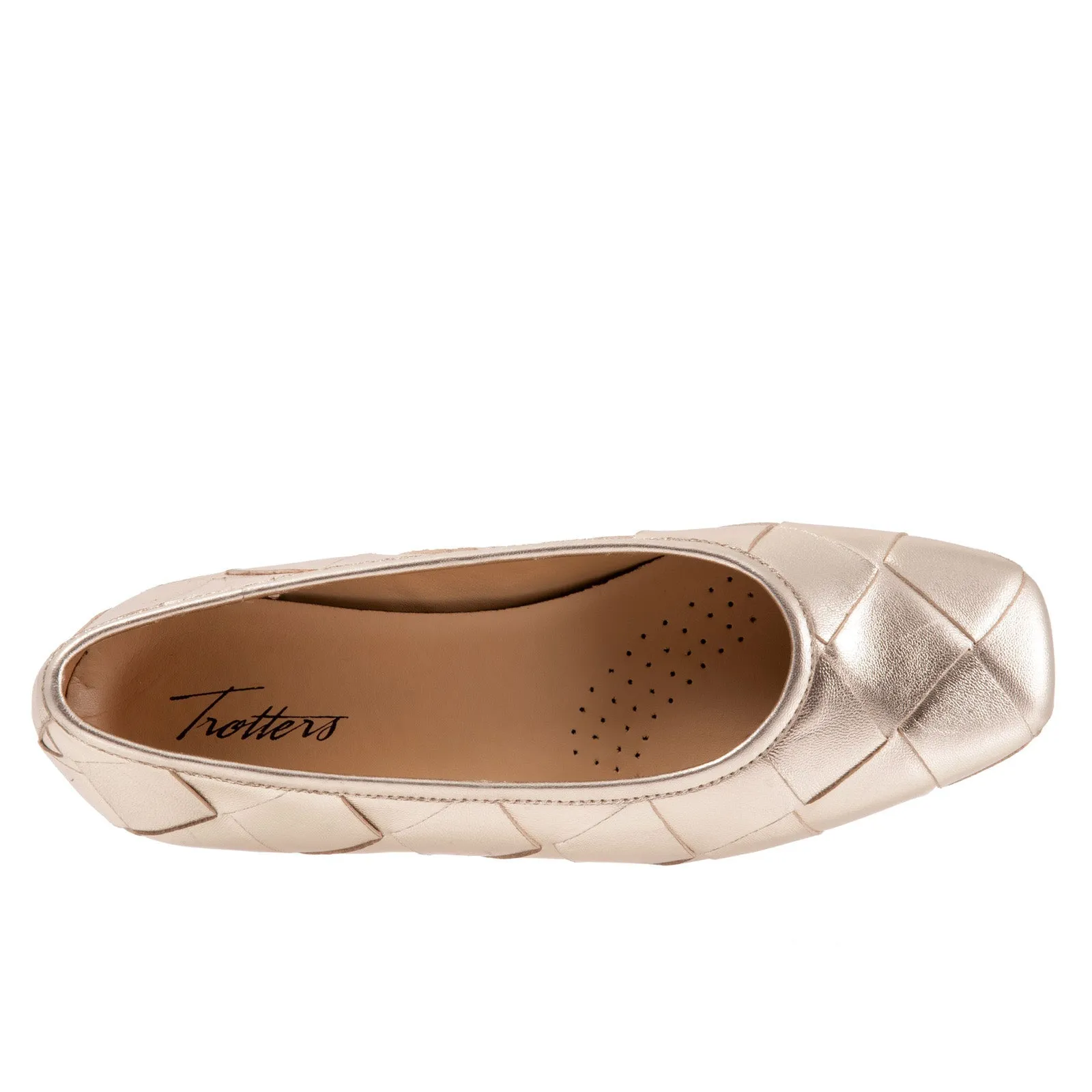 Trotters Hanny T2125-710 Womens Gold Leather Slip On Ballet Flats Shoes