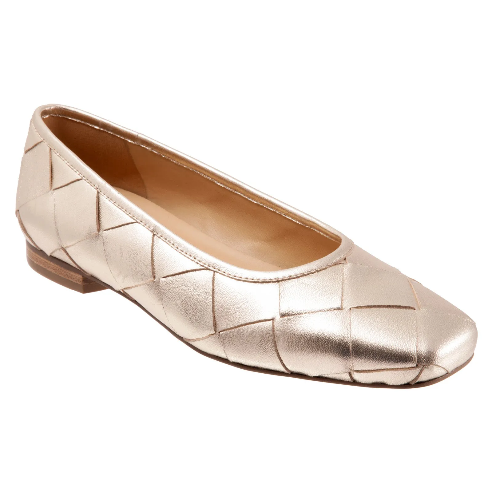 Trotters Hanny T2125-710 Womens Gold Leather Slip On Ballet Flats Shoes