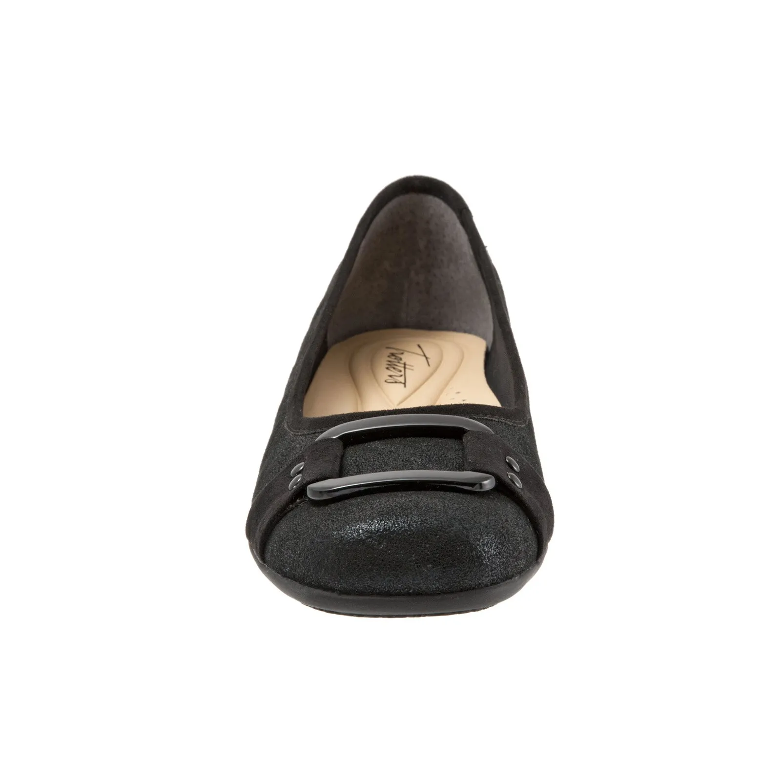 Trotters Sizzle Sign T1251-015 Womens Black Wide Leather Ballet Flats Shoes