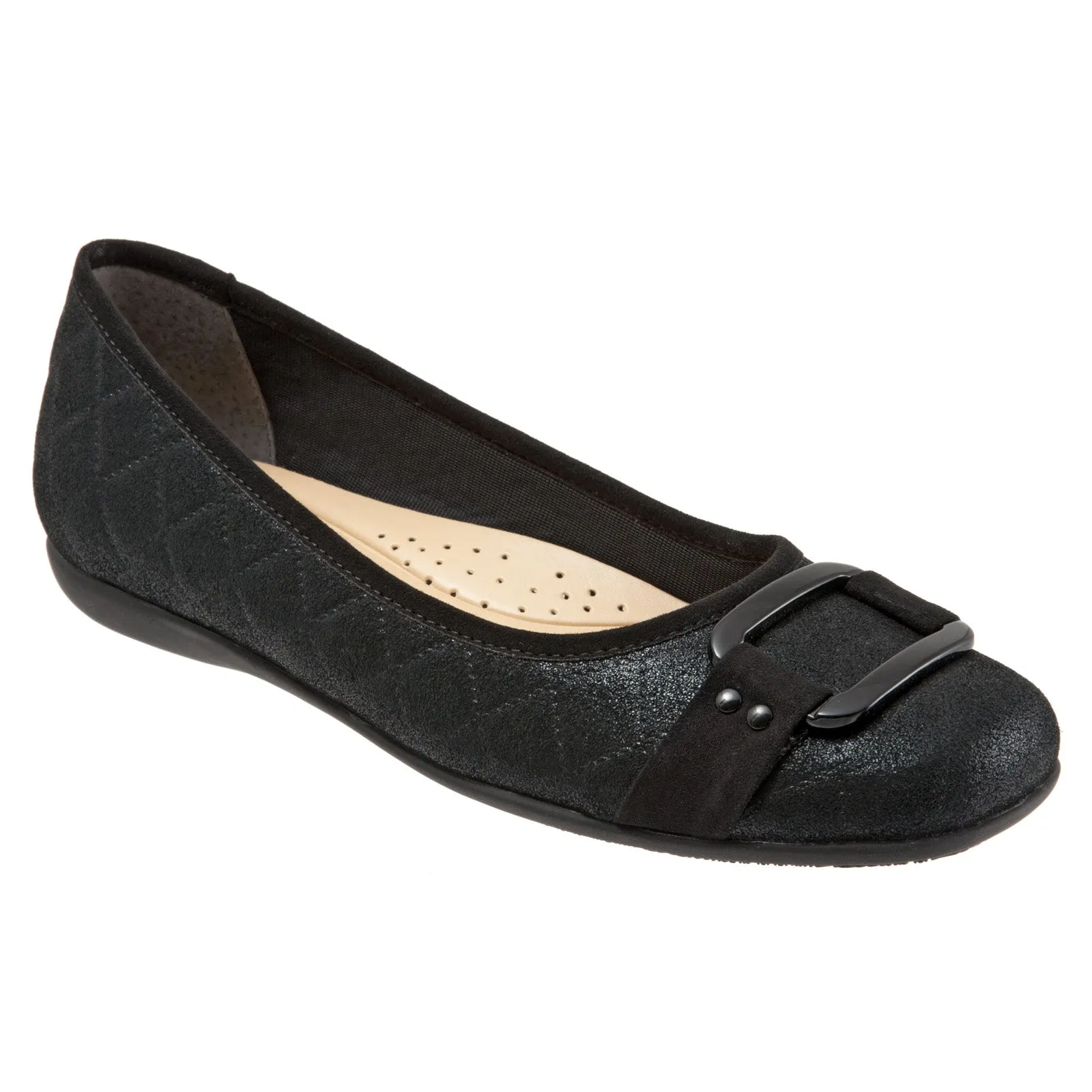 Trotters Sizzle Sign T1251-015 Womens Black Wide Leather Ballet Flats Shoes