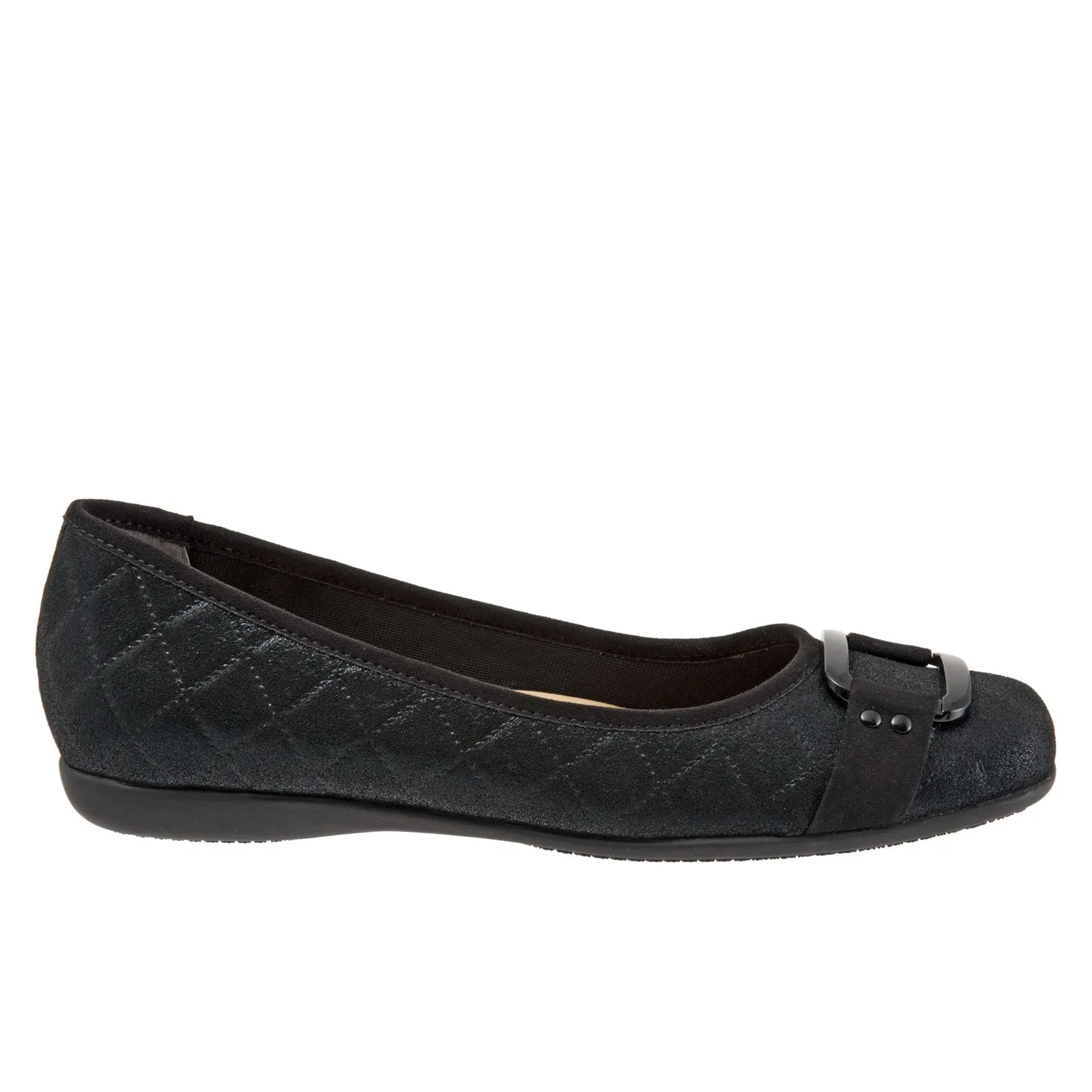 Trotters Sizzle Sign T1251-015 Womens Black Wide Leather Ballet Flats Shoes