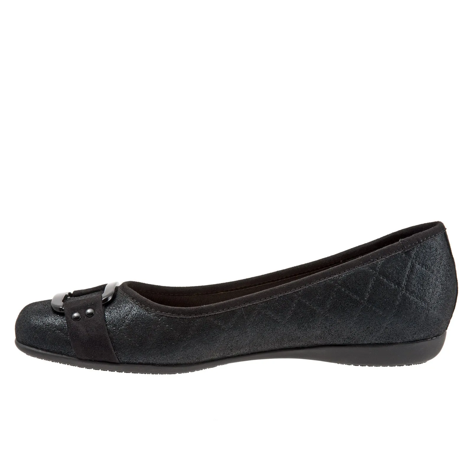 Trotters Sizzle Sign T1251-015 Womens Black Wide Leather Ballet Flats Shoes