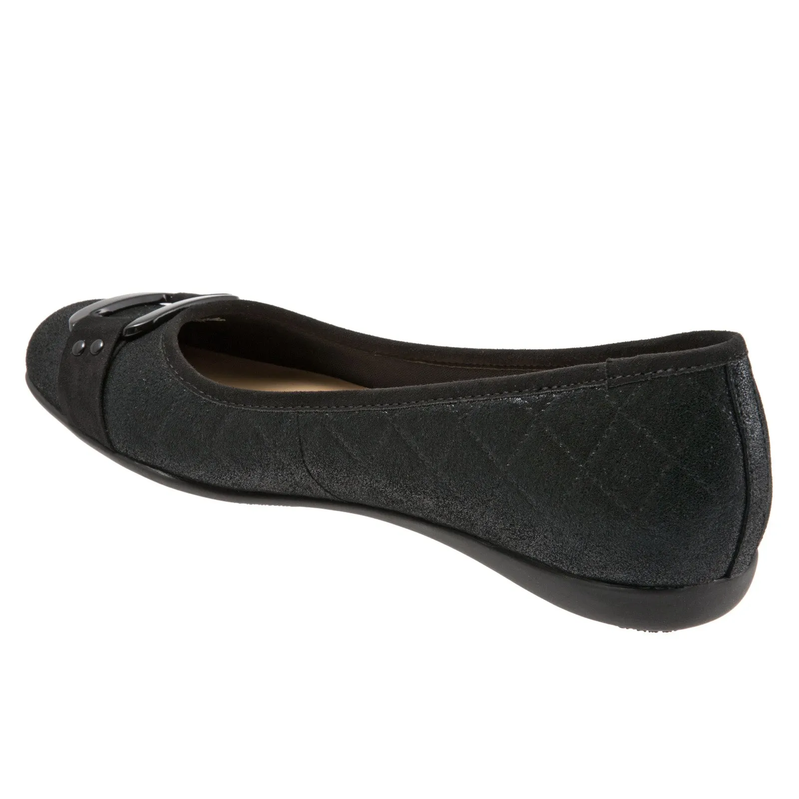 Trotters Sizzle Sign T1251-015 Womens Black Wide Leather Ballet Flats Shoes