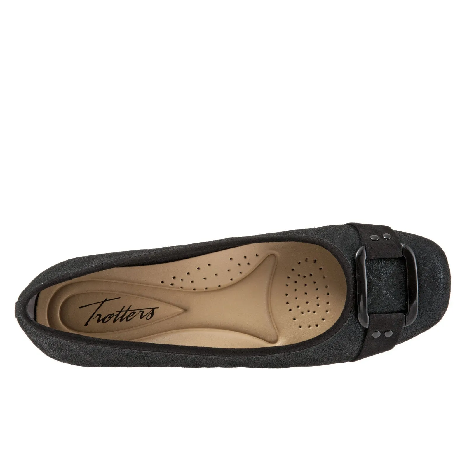 Trotters Sizzle Sign T1251-015 Womens Black Wide Leather Ballet Flats Shoes