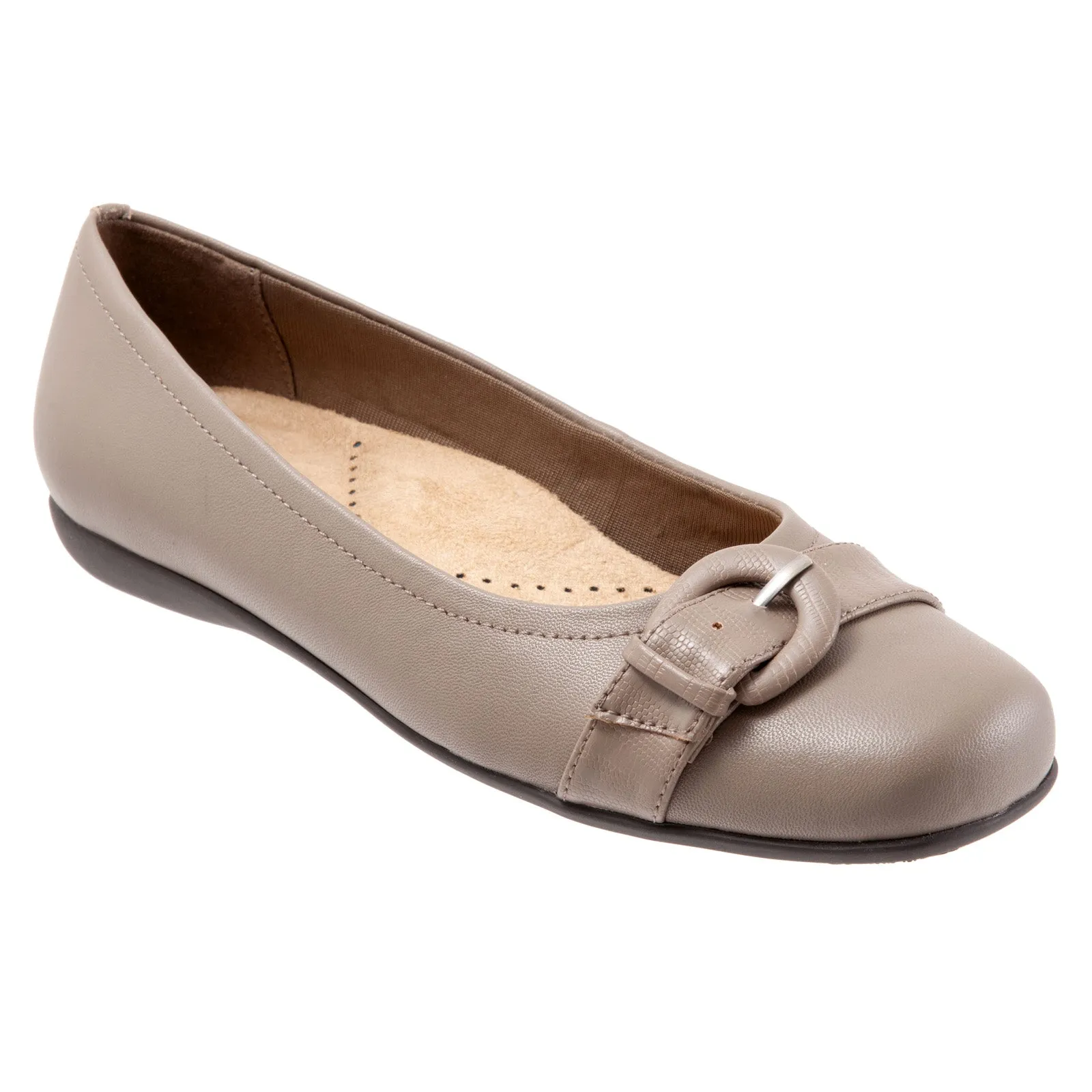 Trotters Sylvia T2166-117 Womens Gray Extra Wide Leather Ballet Flats Shoes