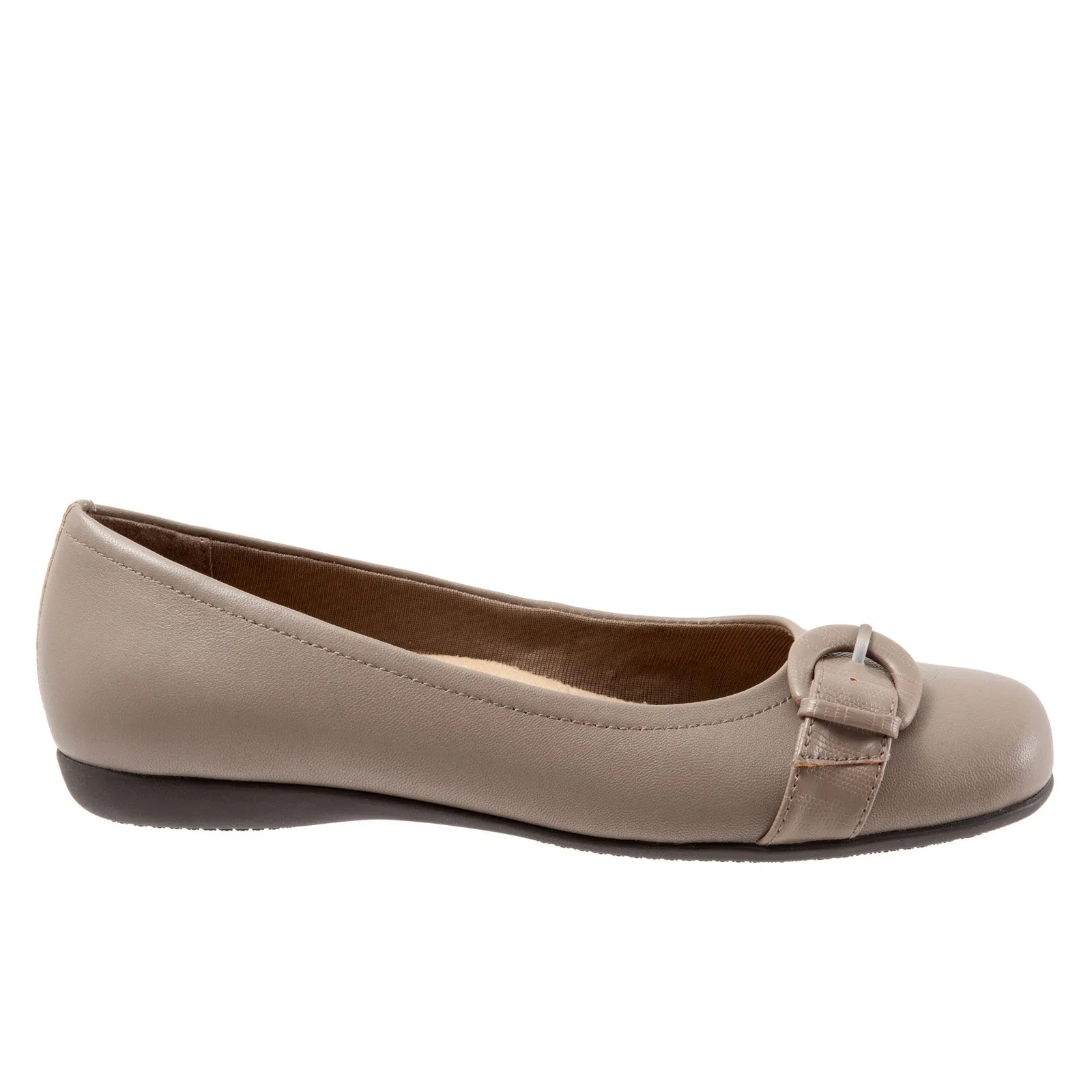 Trotters Sylvia T2166-117 Womens Gray Extra Wide Leather Ballet Flats Shoes