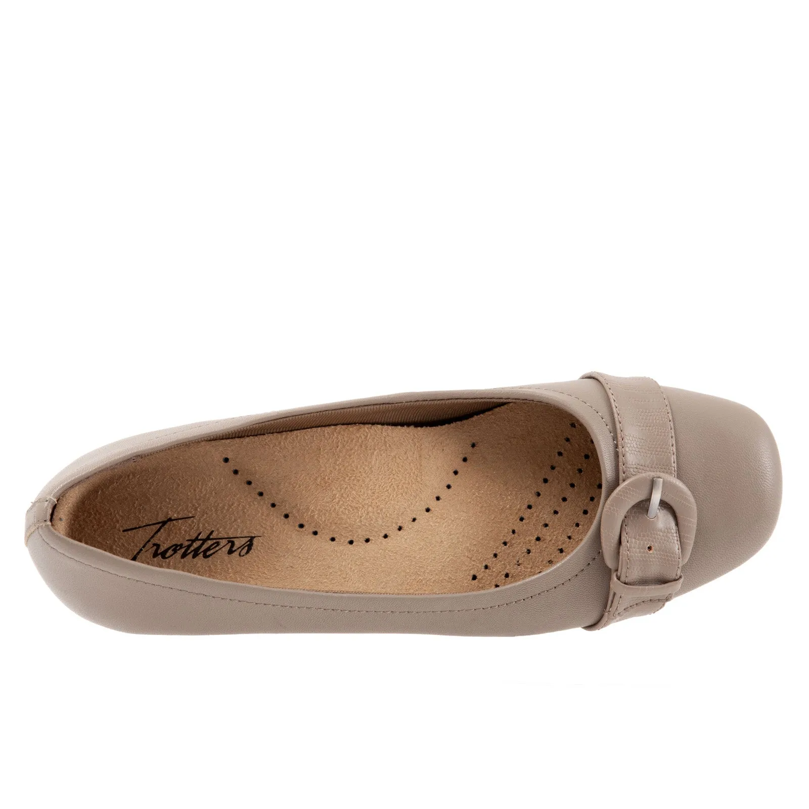 Trotters Sylvia T2166-117 Womens Gray Extra Wide Leather Ballet Flats Shoes