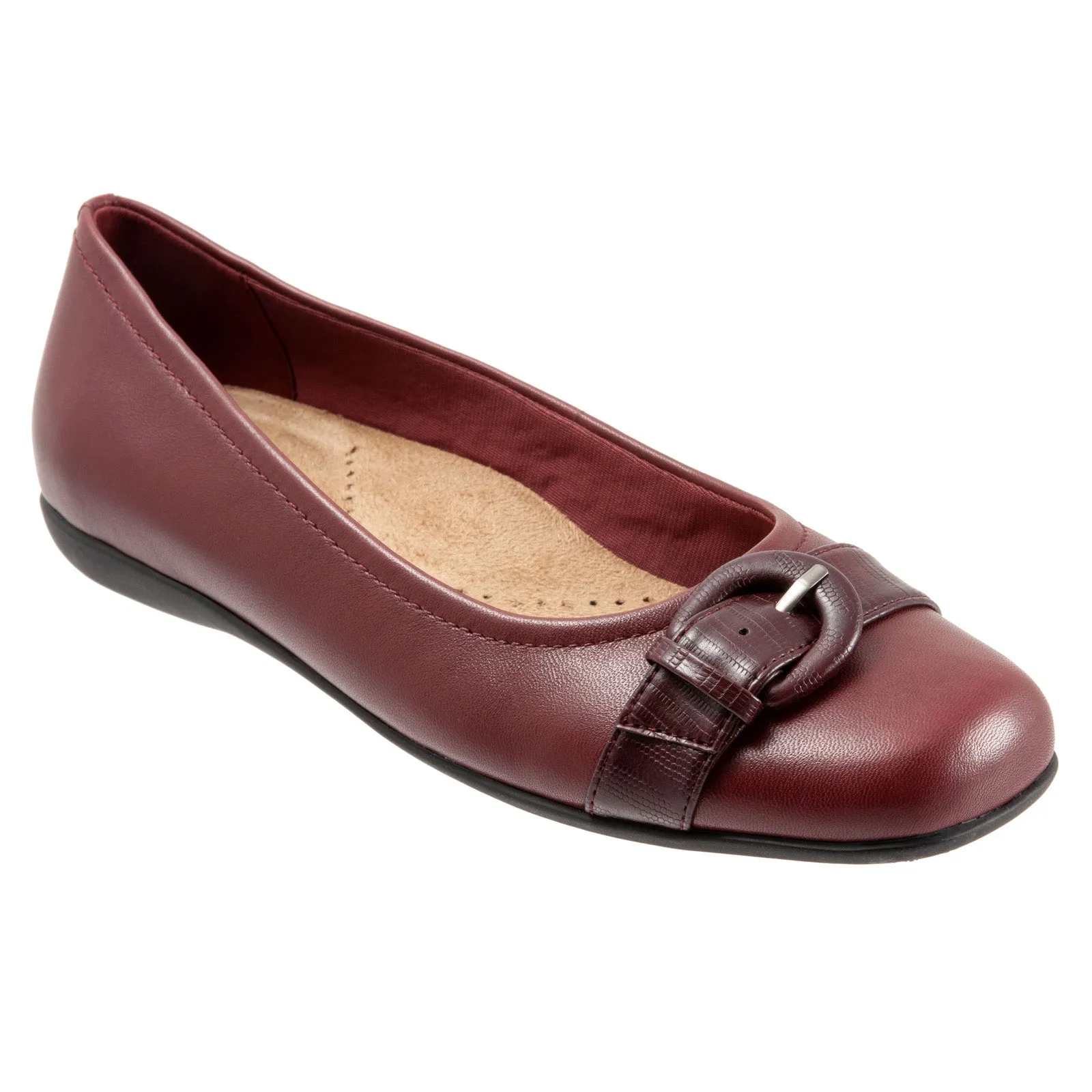 Trotters Sylvia T2166-601 Womens Red Narrow Leather Ballet Flats Shoes