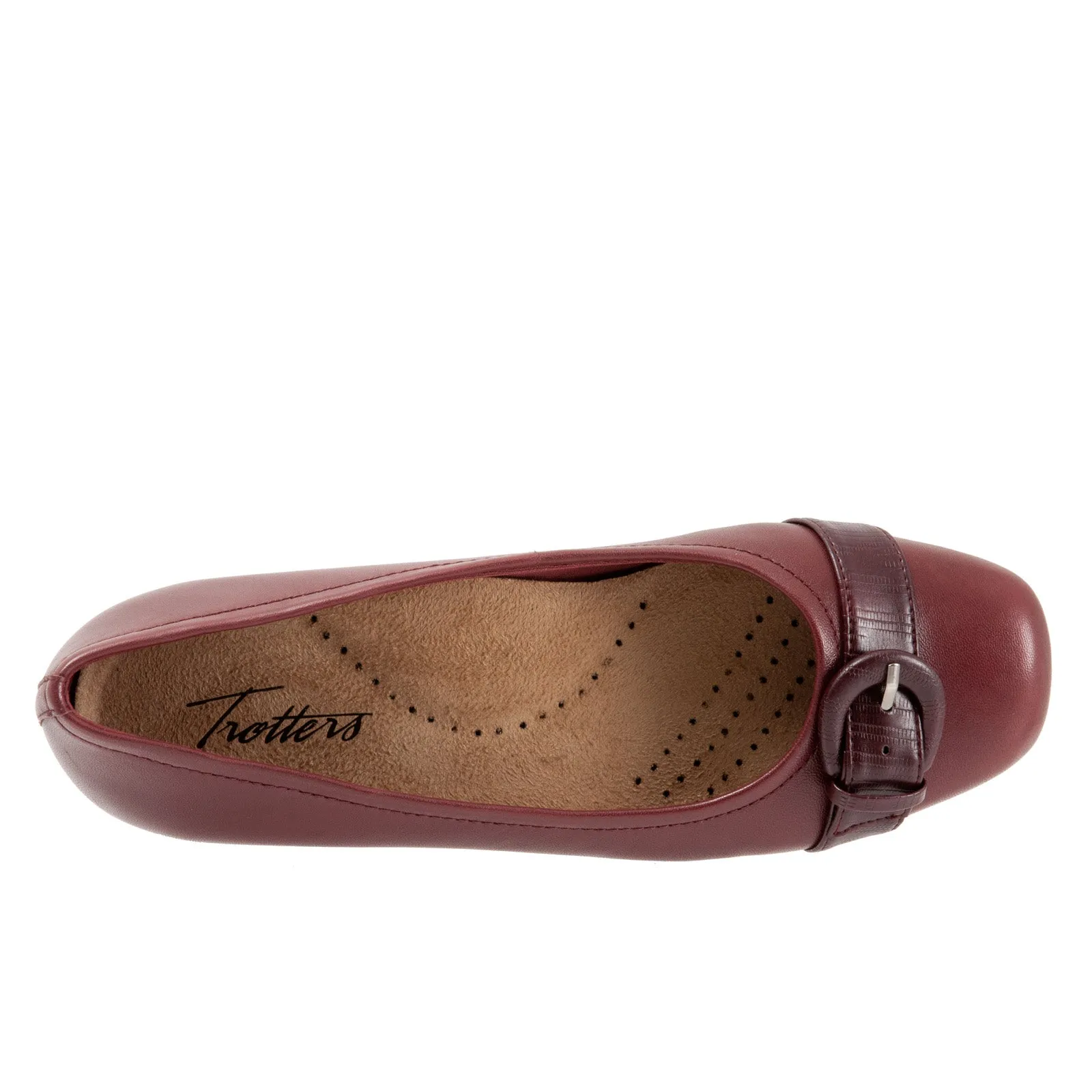 Trotters Sylvia T2166-601 Womens Red Narrow Leather Ballet Flats Shoes
