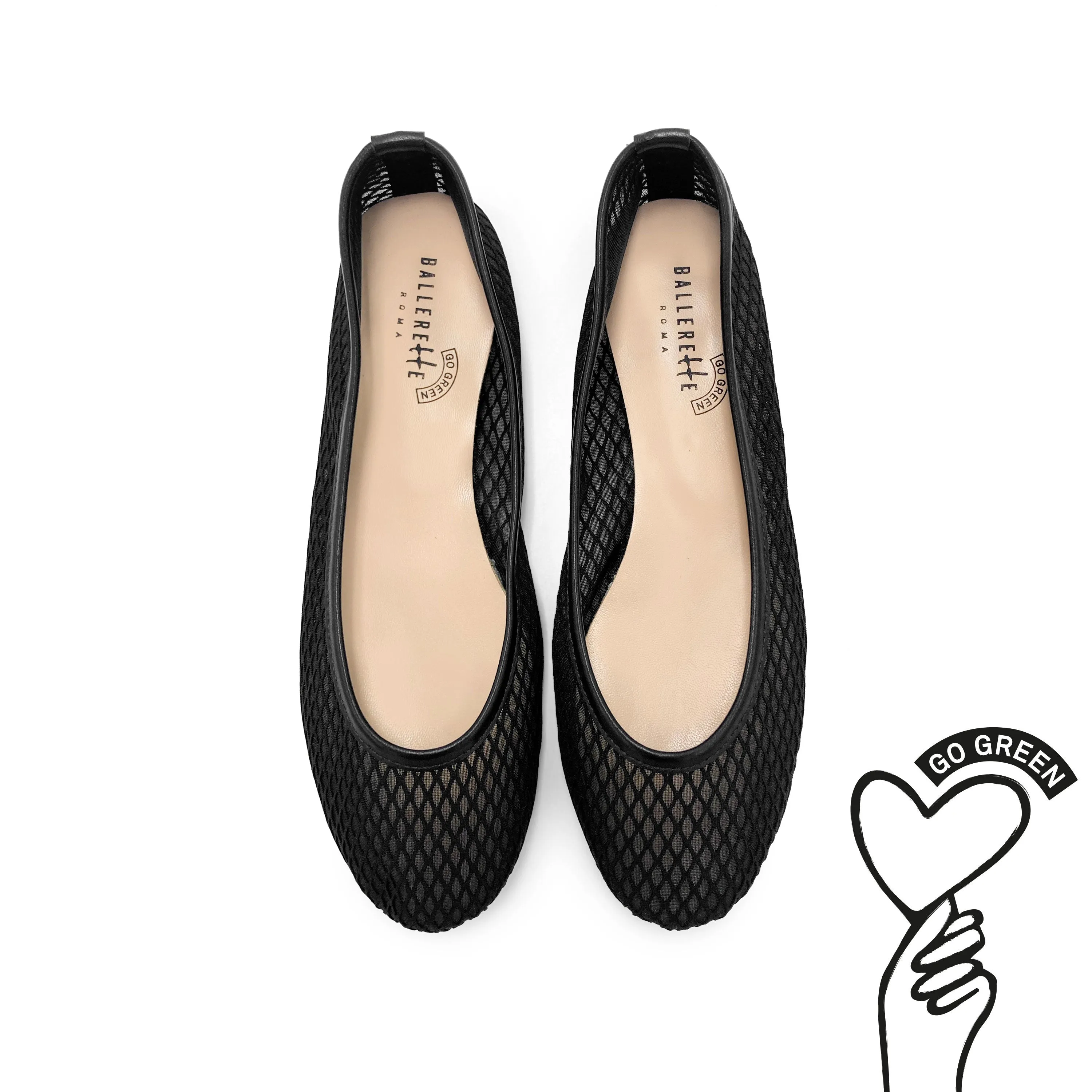 TT GO GREEN Collection - Black Transparent Mesh Ballet Flats in ECO Recycled Fabric