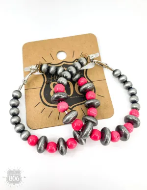 Two-Toned Beaded Hoop Earrings in Pink
